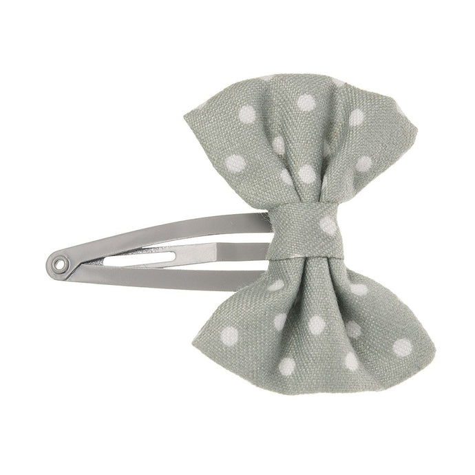 Beautiful hair bow in a delicate cotton fabric with silver polka dot detail, a unique handmade piece!