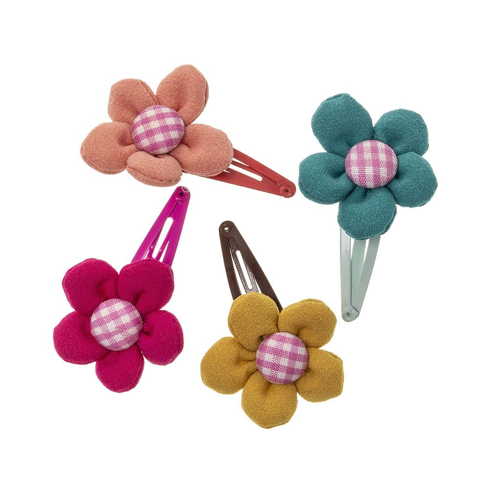 Padded Flower Gingham Hair Clip- 4 colours