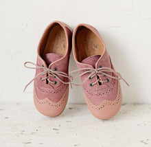 Beautiful smart-casual style lace-up brogue shoes. Made with an adorable combination of Rose leather and Mauve Suede of the highest quality. Olivia Ann Shoes.