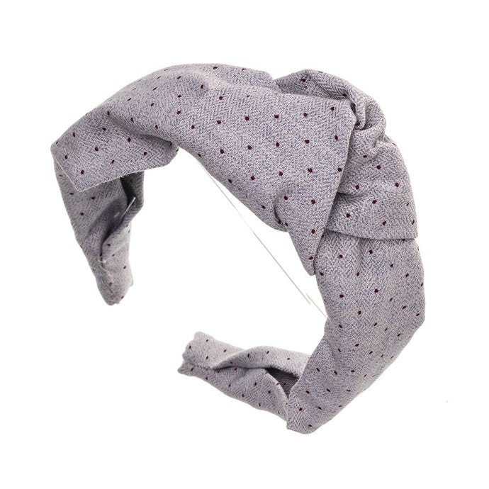 French Blue Knotted Hairband - Classic Herringbone Fabric with polka dots