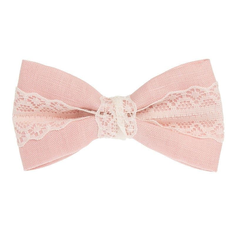Blush Pink Linen and Lace Large bow