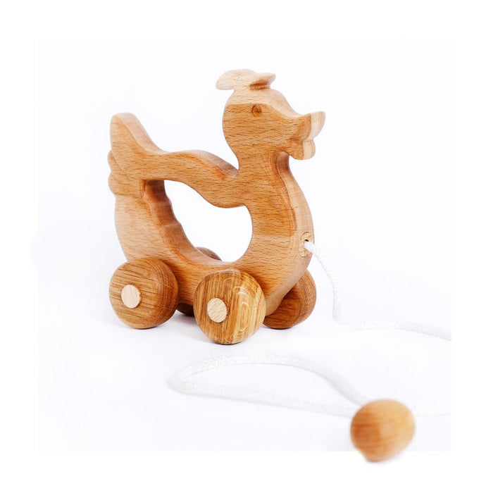 A walk-a long toy is the best toy for those who have already learned to walk. Is comfortable to hold by the smooth wooden handle. This sweet duck is made of solid beech.  Educational Montessori Toy.