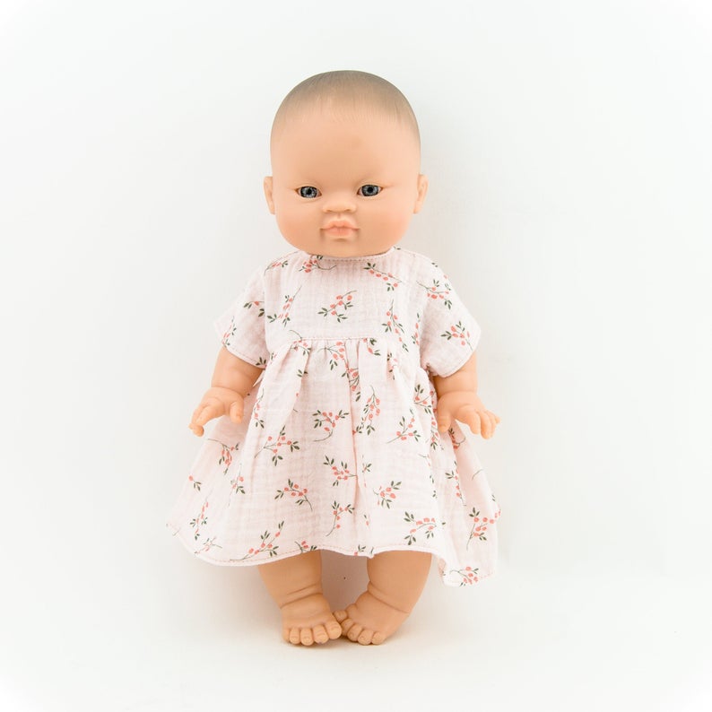 Floral Pink Muslin Doll Dress (Fits 32 - 34 cm dolls / 12 - 13 inch)