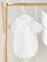 Baby Knitted Romper with Fabric Frill Collar - White