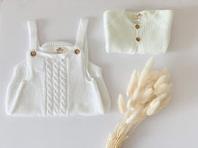 Baby Knitted Cable Romper ,and Classic Cardigan Set - White / Off White