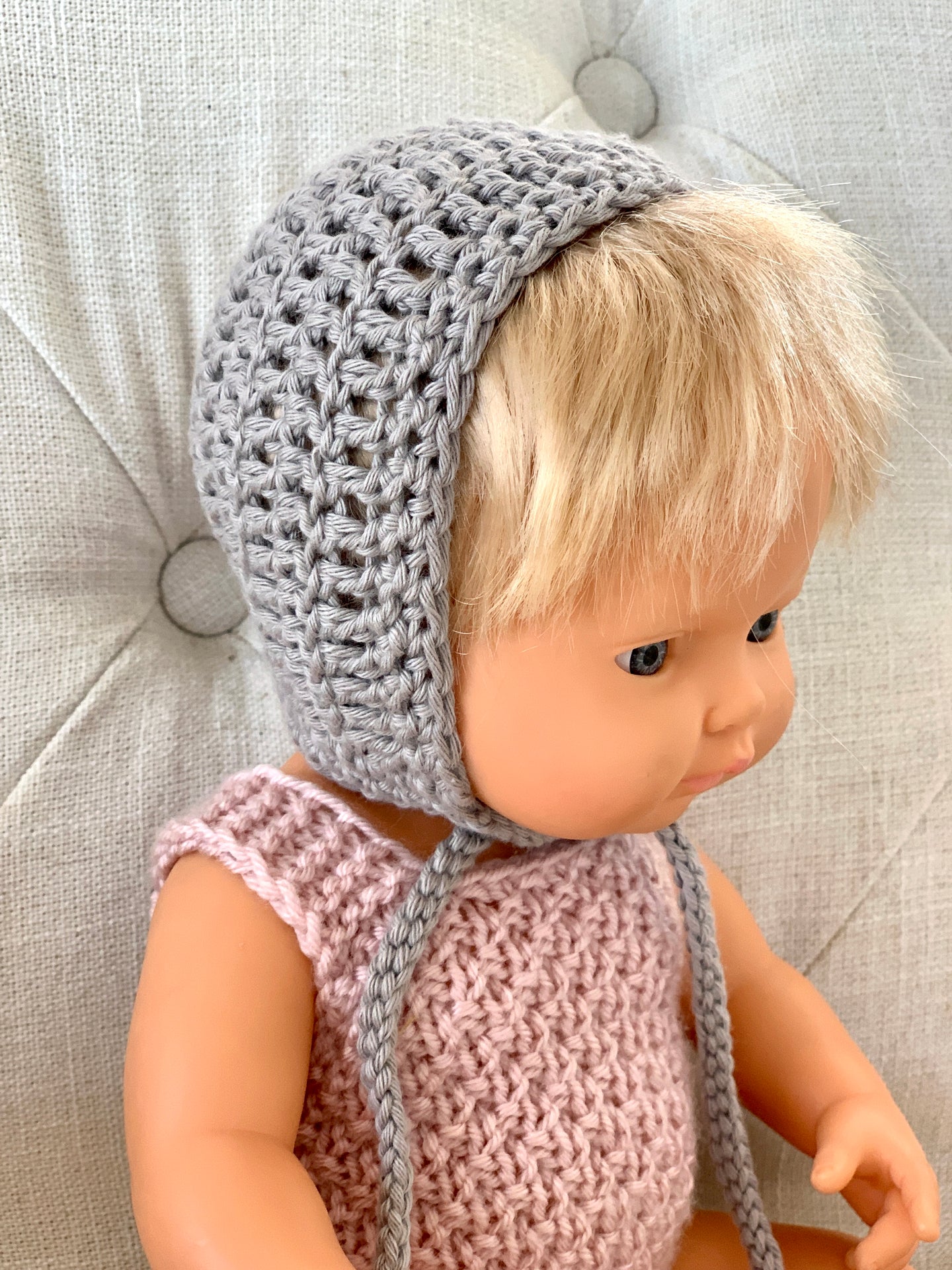 Doll Hand Knitted Organic Cotton Beanie - Grey