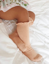 Knee High Socks with Lace Edging Cuff - Peach