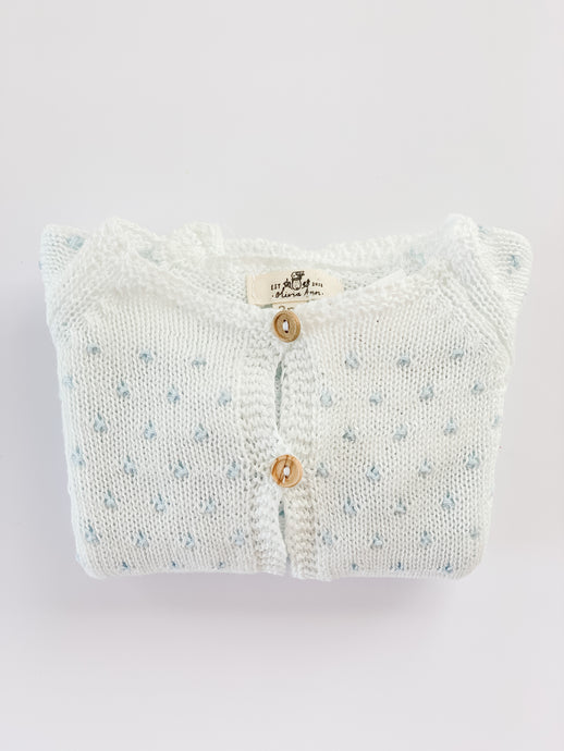 Baby Knitted Cardigan - White with Blue dots