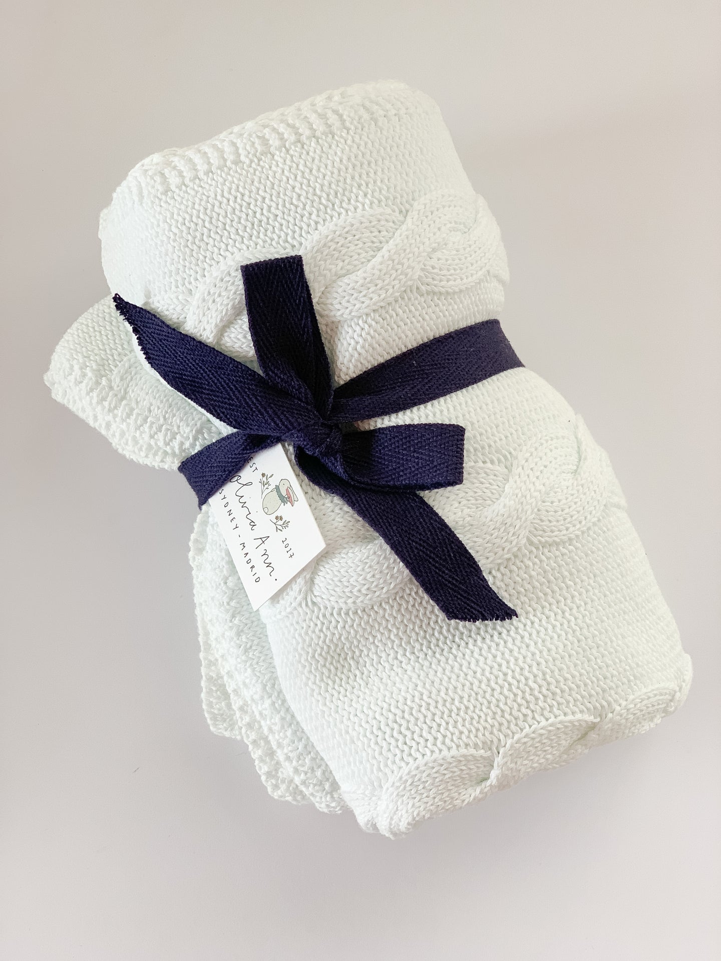 Organic Cotton Thick Cable Knit Baby Blanket - White