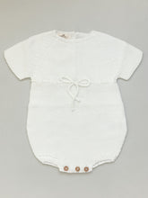 Knitted Tie Waist Baby Romper- White