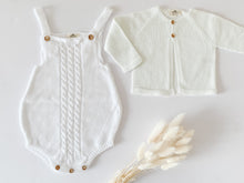 Baby Knitted Cable Romper ,and Classic Cardigan Set - White / Off White