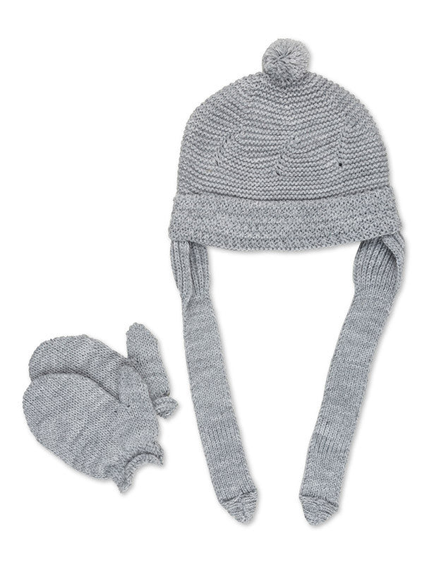 Light Grey Pom-Pom Beanie and Mitten Set