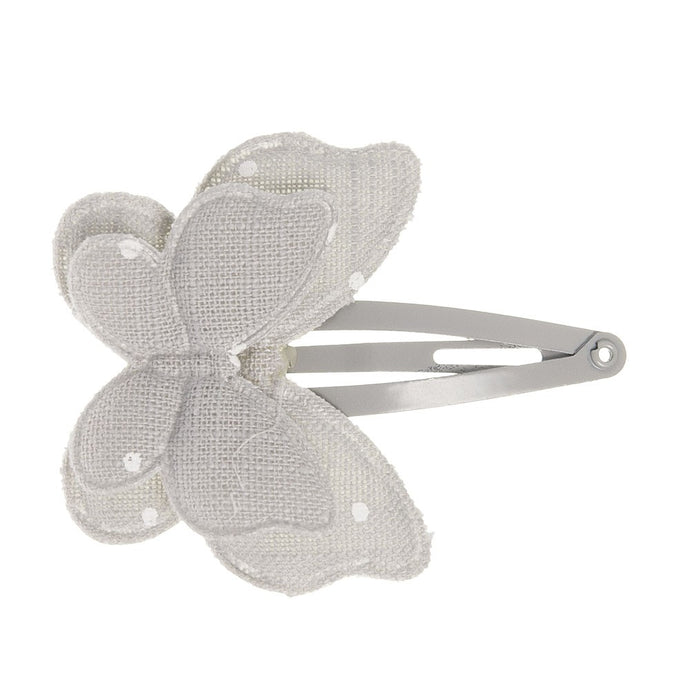 Dainty double butterfly padded clip handmade with a delicate grey fabric with beige polka dots. Dreamy and exquisite hairclip! 