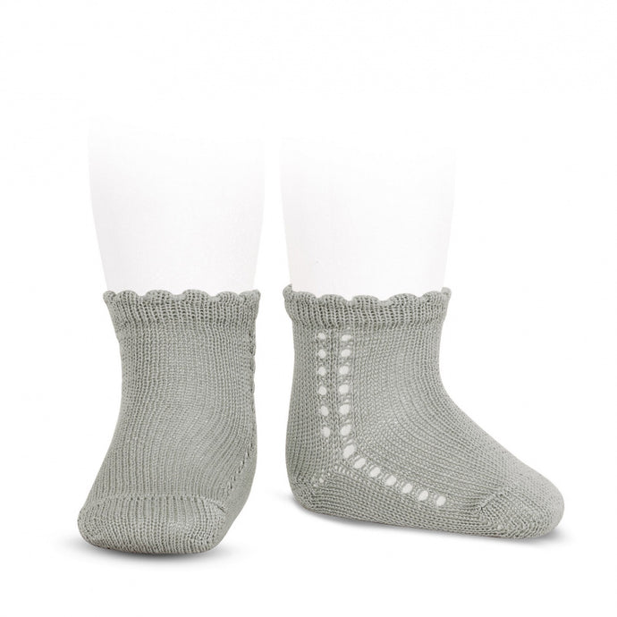 Perle cotton side openwork short socks in Grey colour. condor short socks