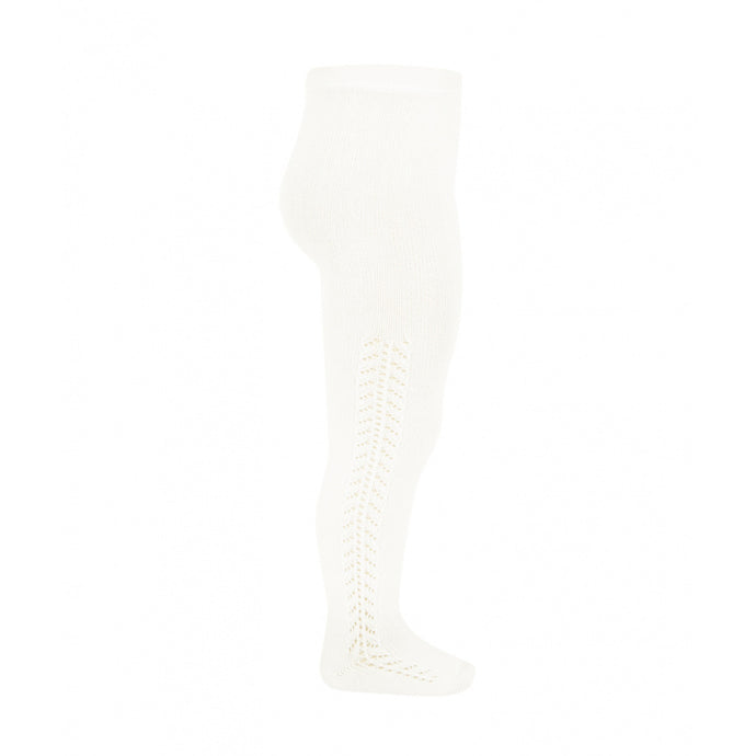 A very special pair of tights, featuring an exquisite openwork crochet design on the sides. Cream 202 colour. Very good quality. Warm, ideal for Autumn and Winter. Made in Spain by Condor.