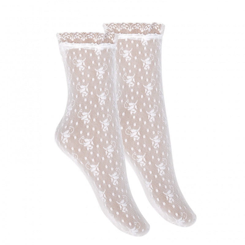 Silk Lace Ceremony Ankle Socks- Ecru
