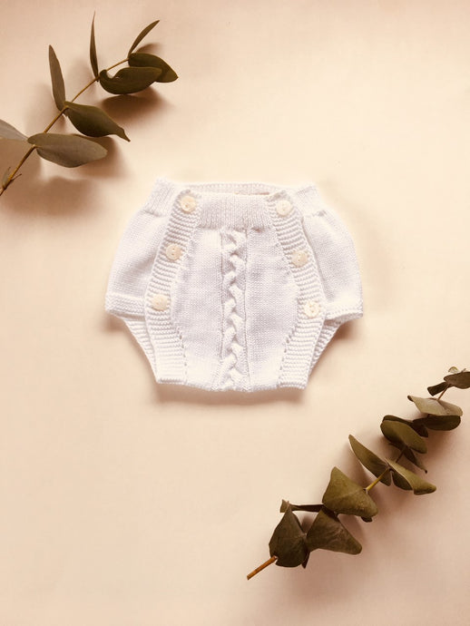 Knitted UNISEX Cable Cotton Bloomers-WHITE