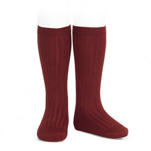 High quality Ribbed Knee High Socks by CONDOR.  Nice and soft. Loose fitting.Designed and manufactured in Barcelona, Spain. Burgundy. Olivia Ann Kids.
