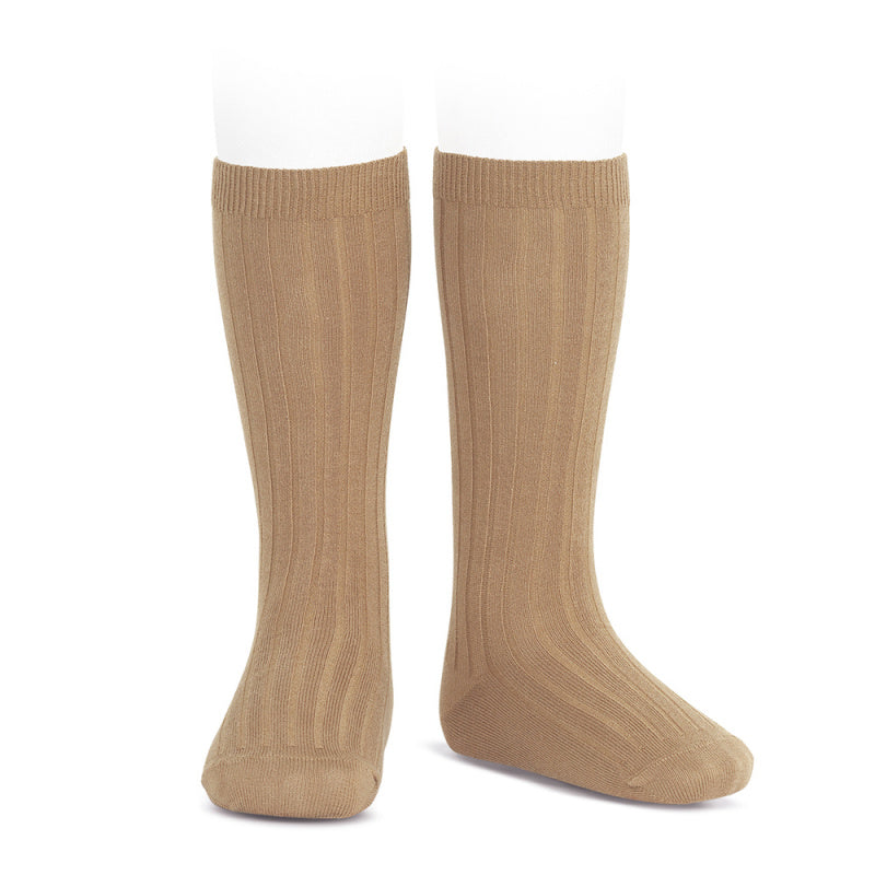 High quality Ribbed Knee High Socks by CONDOR.  Nice and soft. Loose fitting. Good quality very good at staying in shape. Camel 304. Condor socks
